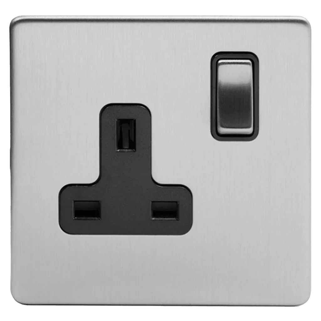 13A 1 Gang Double Pole Plug Socket Brushed Chrome