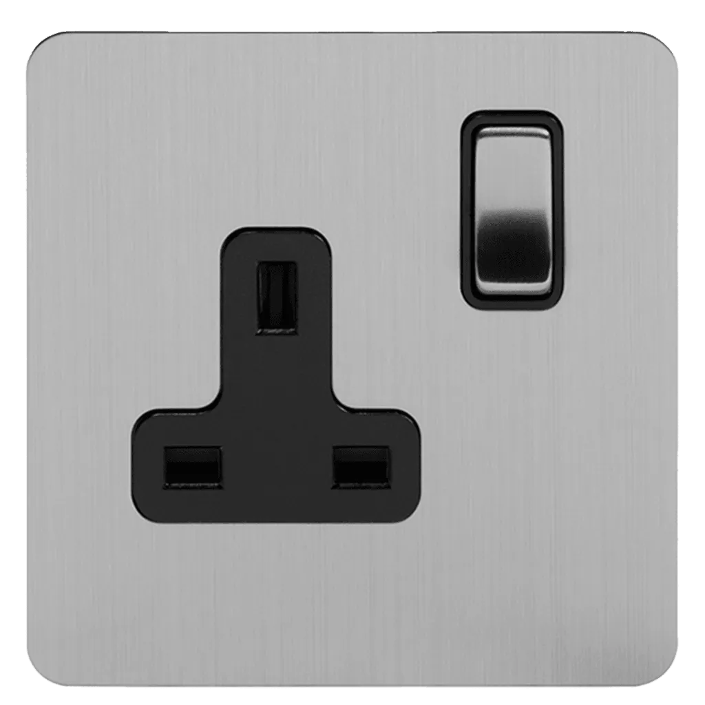 13A 1 Gang Double Pole Plug Socket Brushed Chrome