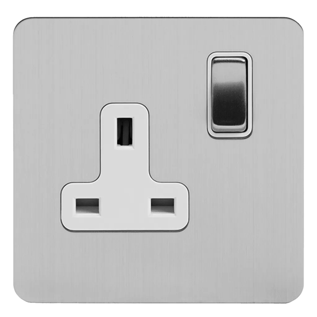 13A 1 Gang Double Pole Plug Socket Brushed Chrome