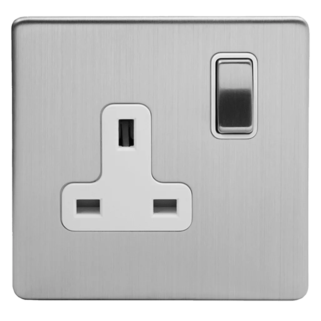 13A 1 Gang Double Pole Plug Socket Brushed Chrome