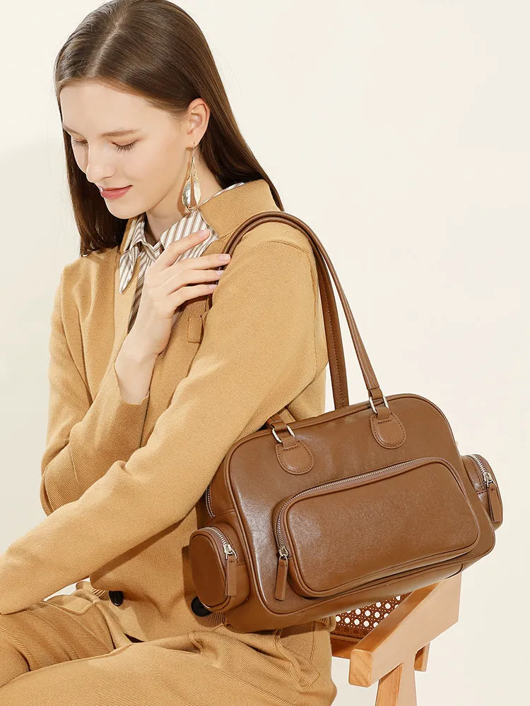 31CM Retro Handheld Bowling Bag Female Commuter Shoulder Bag 2960 brown