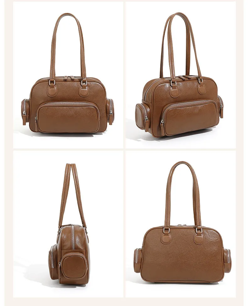 31CM Retro Handheld Bowling Bag Female Commuter Shoulder Bag 2960 brown