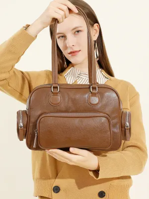 31CM Retro Handheld Bowling Bag Female Commuter Shoulder Bag 2960 brown