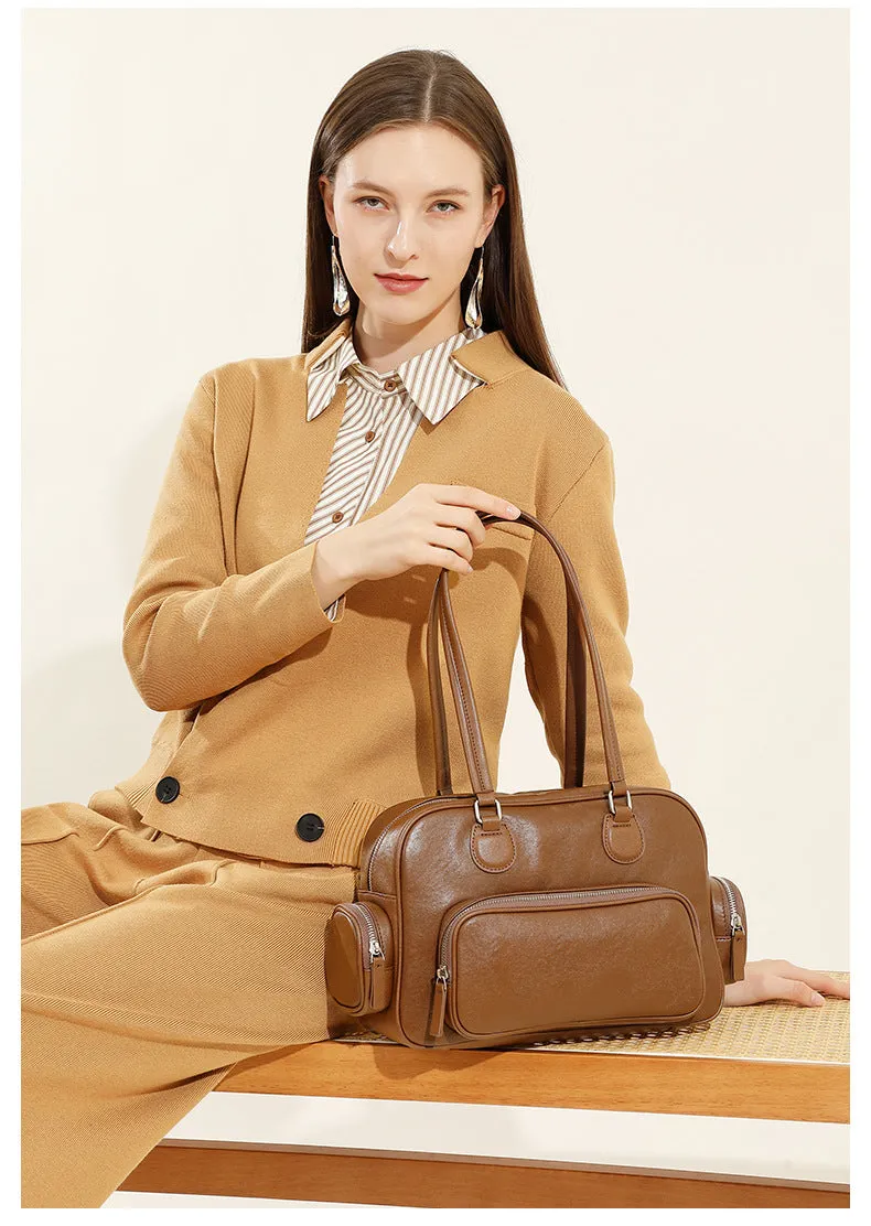 31CM Retro Handheld Bowling Bag Female Commuter Shoulder Bag 2960 brown