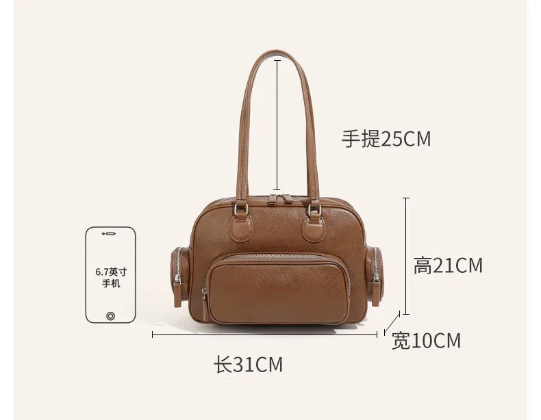 31CM Retro Handheld Bowling Bag Female Commuter Shoulder Bag 2960 brown