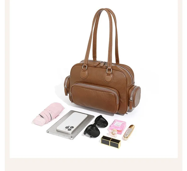 31CM Retro Handheld Bowling Bag Female Commuter Shoulder Bag 2960 brown