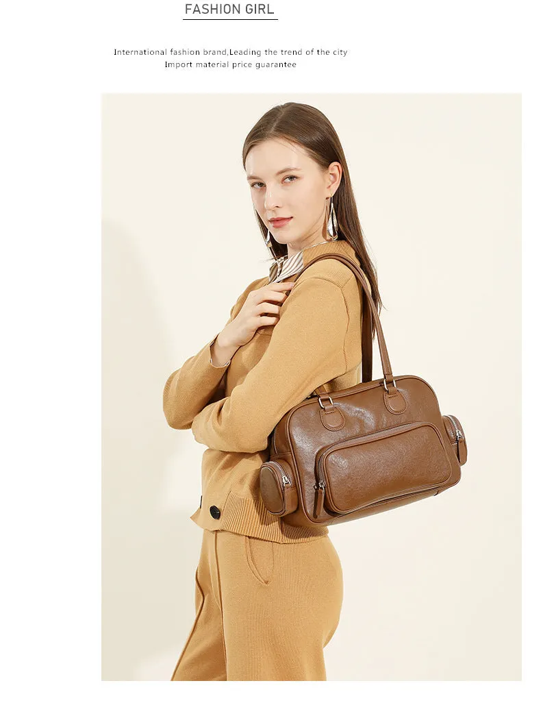 31CM Retro Handheld Bowling Bag Female Commuter Shoulder Bag 2960 brown