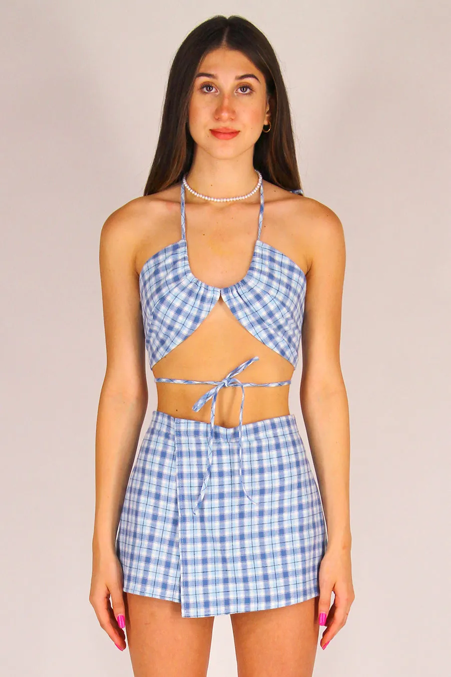 70's Halter - Flannel Blue Plaid