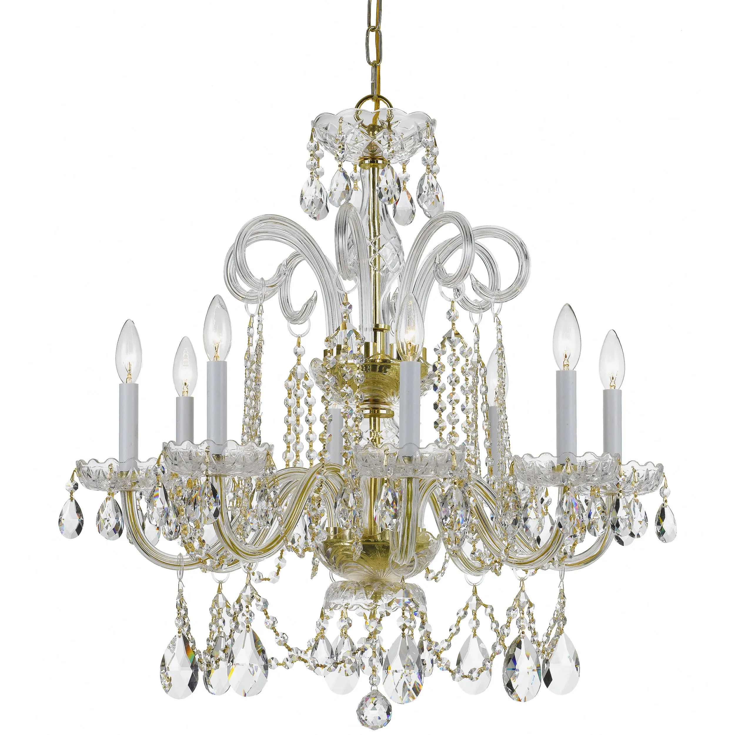 8 Light Polished Brass Crystal Chandelier Draped In Clear Spectra Crystal - C193-5008-PB-CL-SAQ