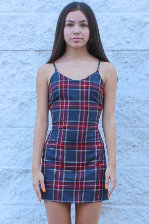 Adjustable Lace Back Dress - Tartan