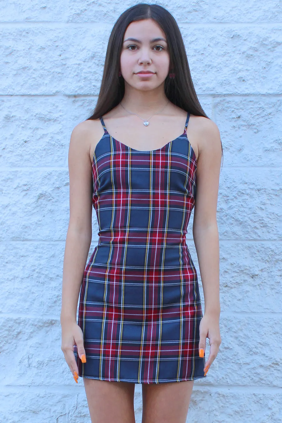 Adjustable Lace Back Dress - Tartan