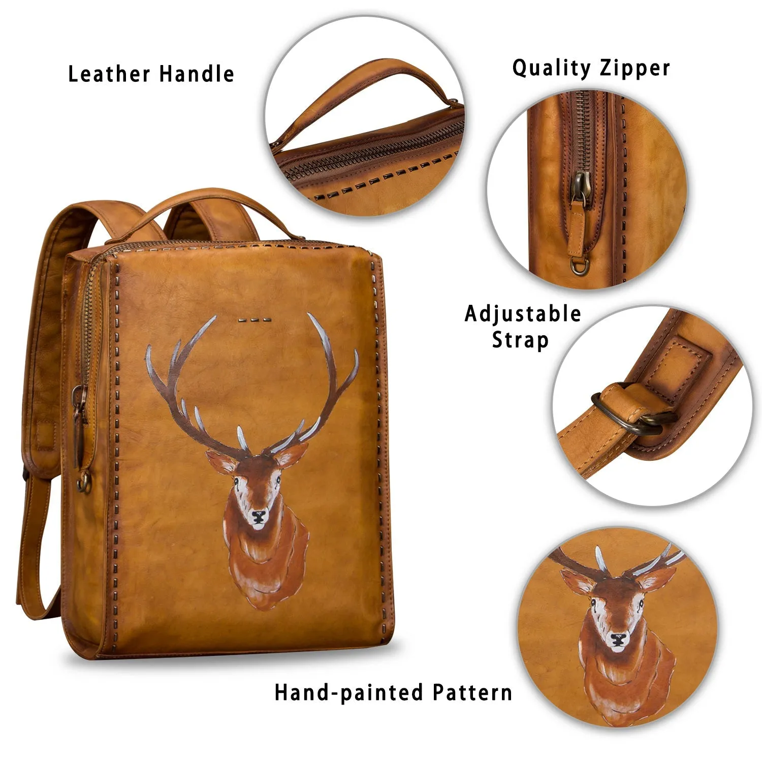 Art Leather Backpack Hand Painted Handmade Satchel Casual Daypack