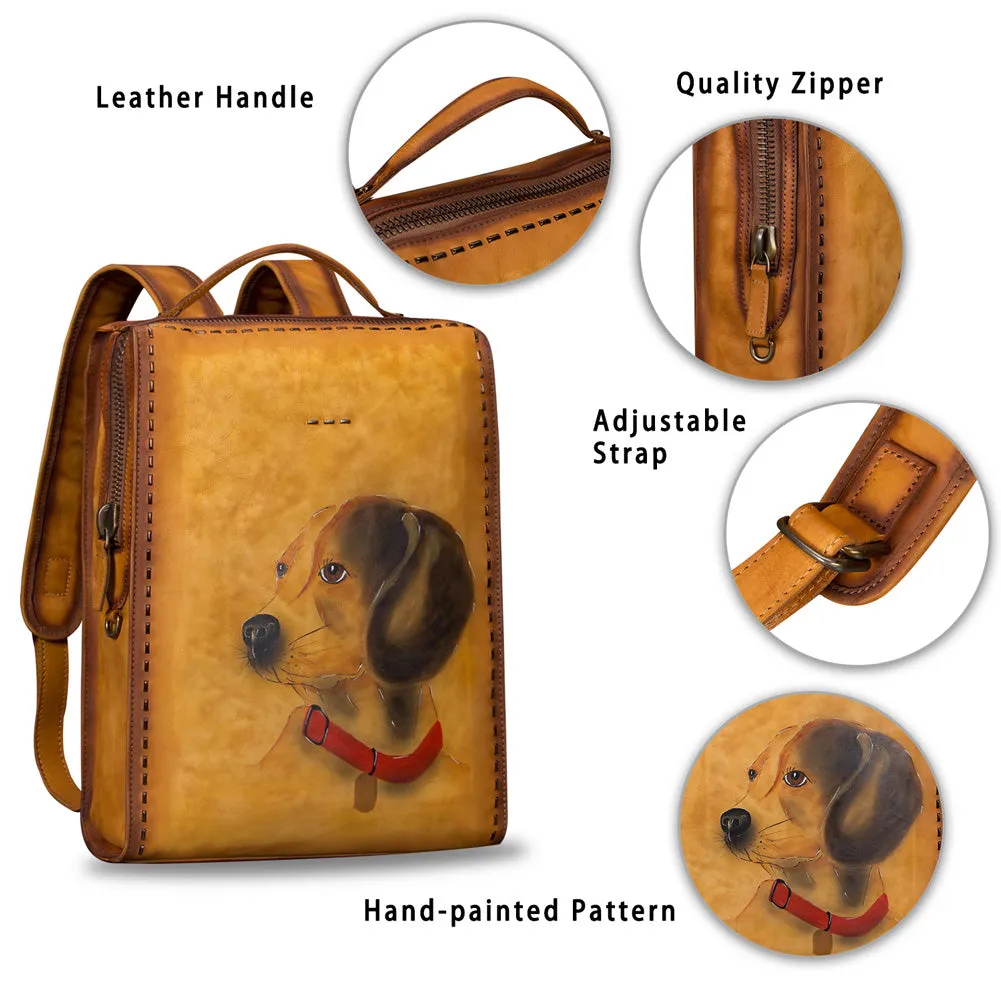 Art Leather Backpack Hand Painted Handmade Satchel Casual Daypack