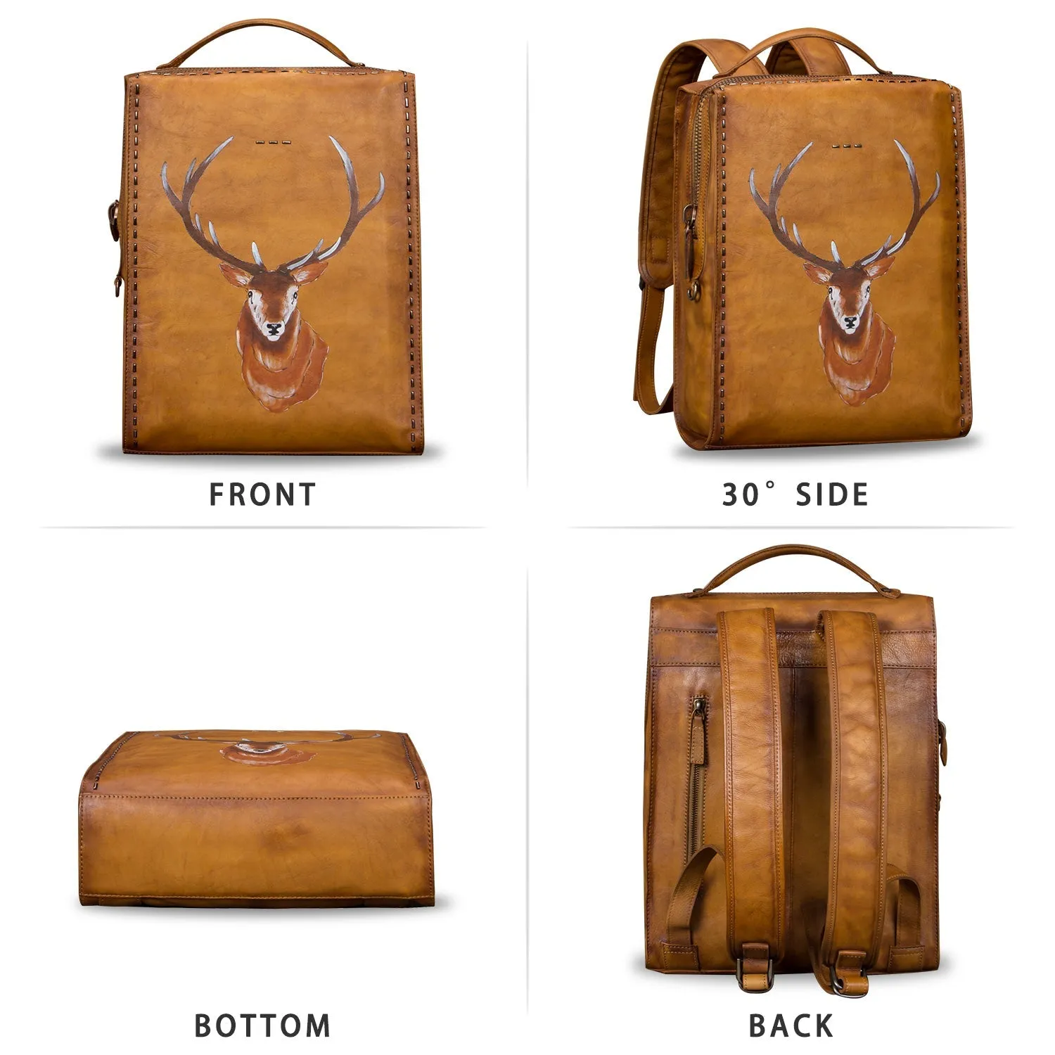 Art Leather Backpack Hand Painted Handmade Satchel Casual Daypack
