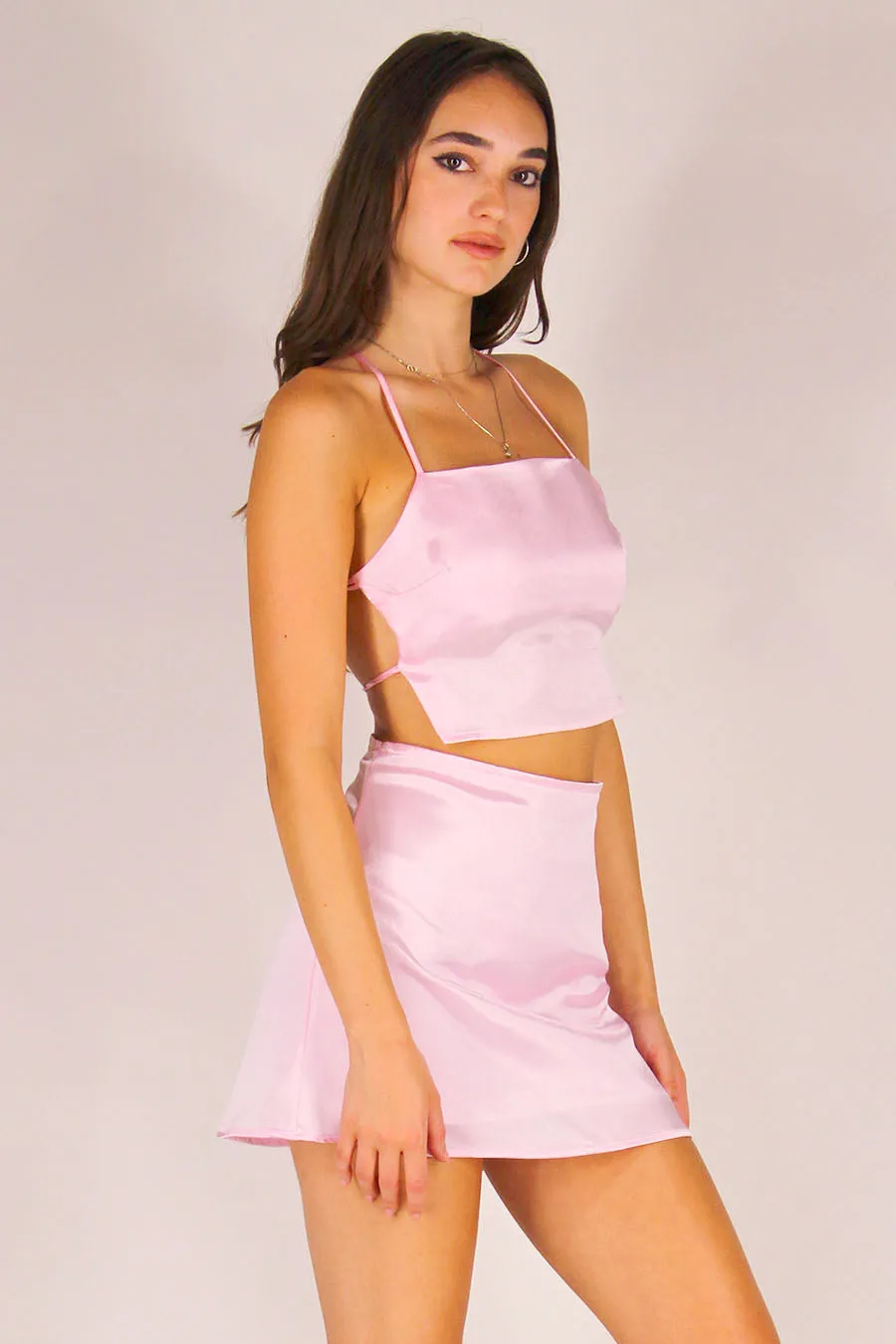 Backless Crop Top - Pink Satin