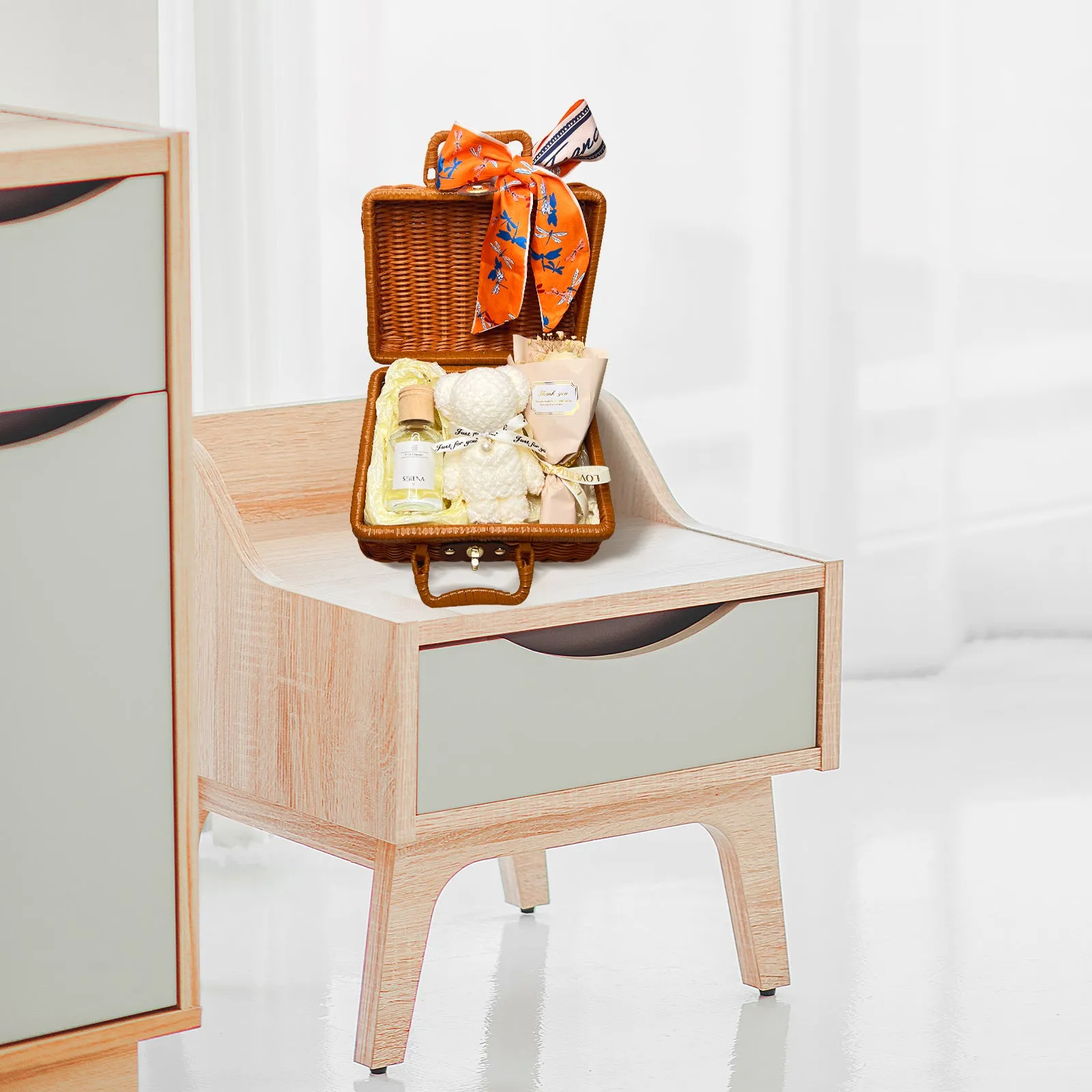 Beautiful Suitcase Gift Basket with Reed Diffuser, Soap Flower & Soft Teddy Towel