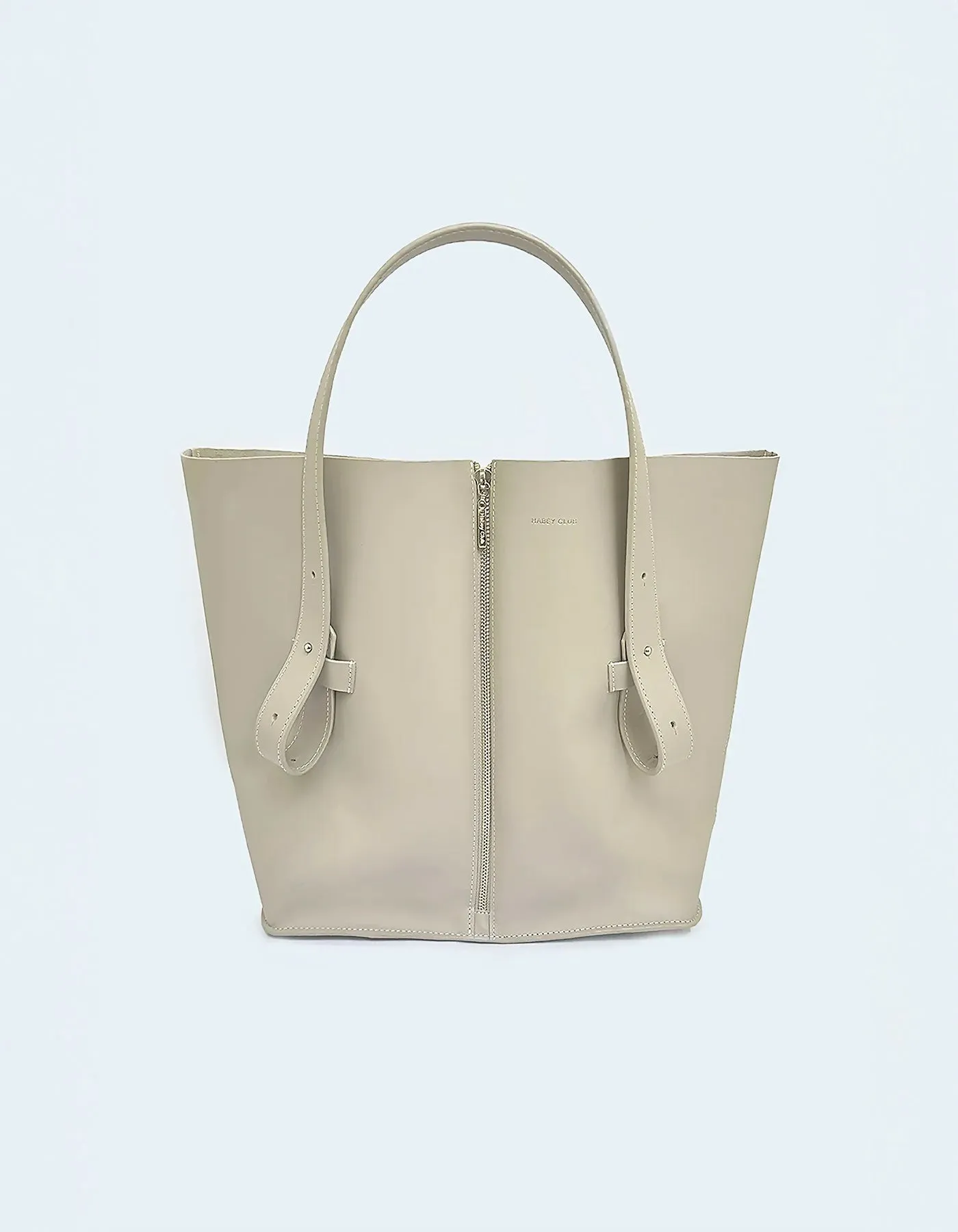 Beige Leather Half Shopper Bag