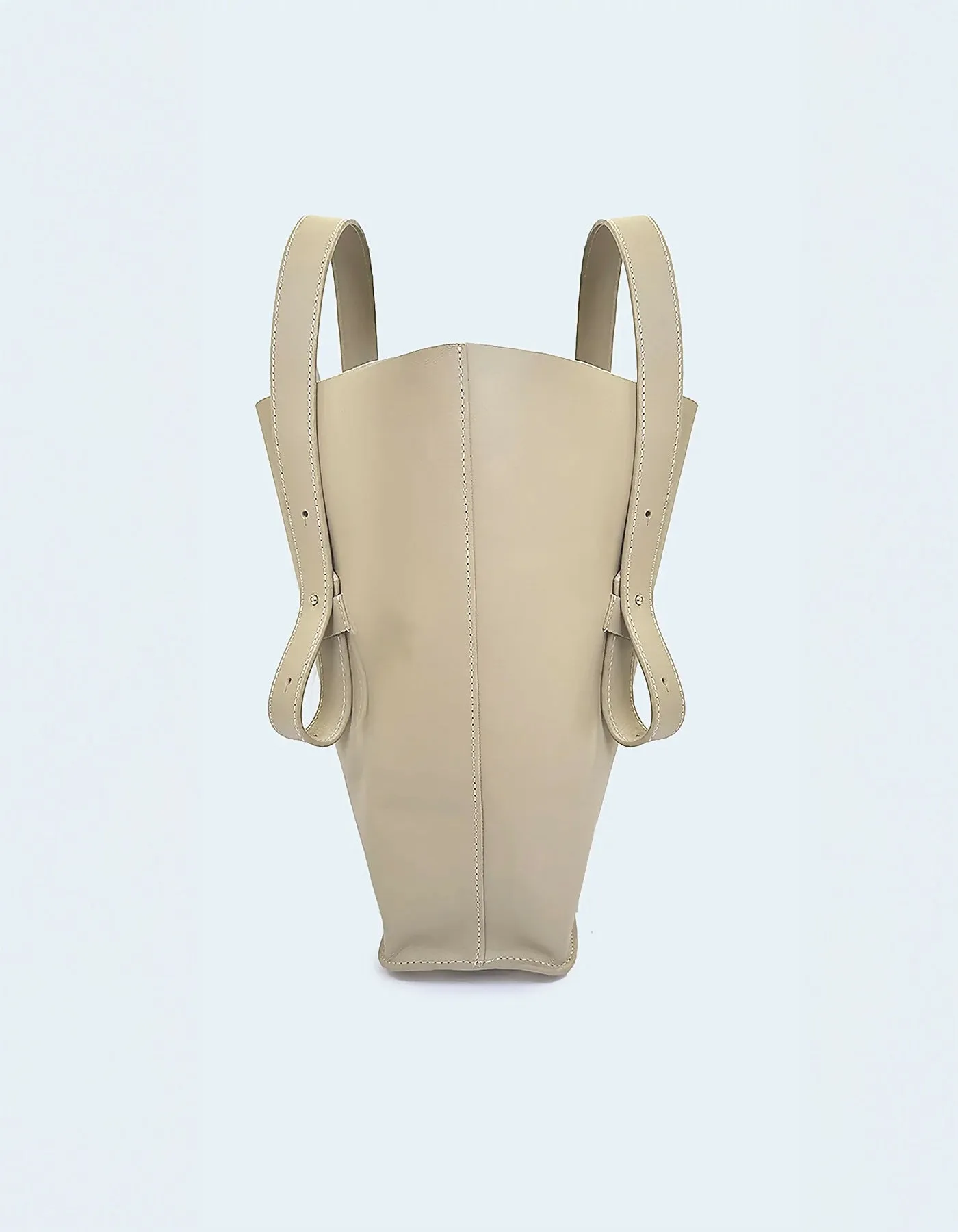 Beige Leather Half Shopper Bag