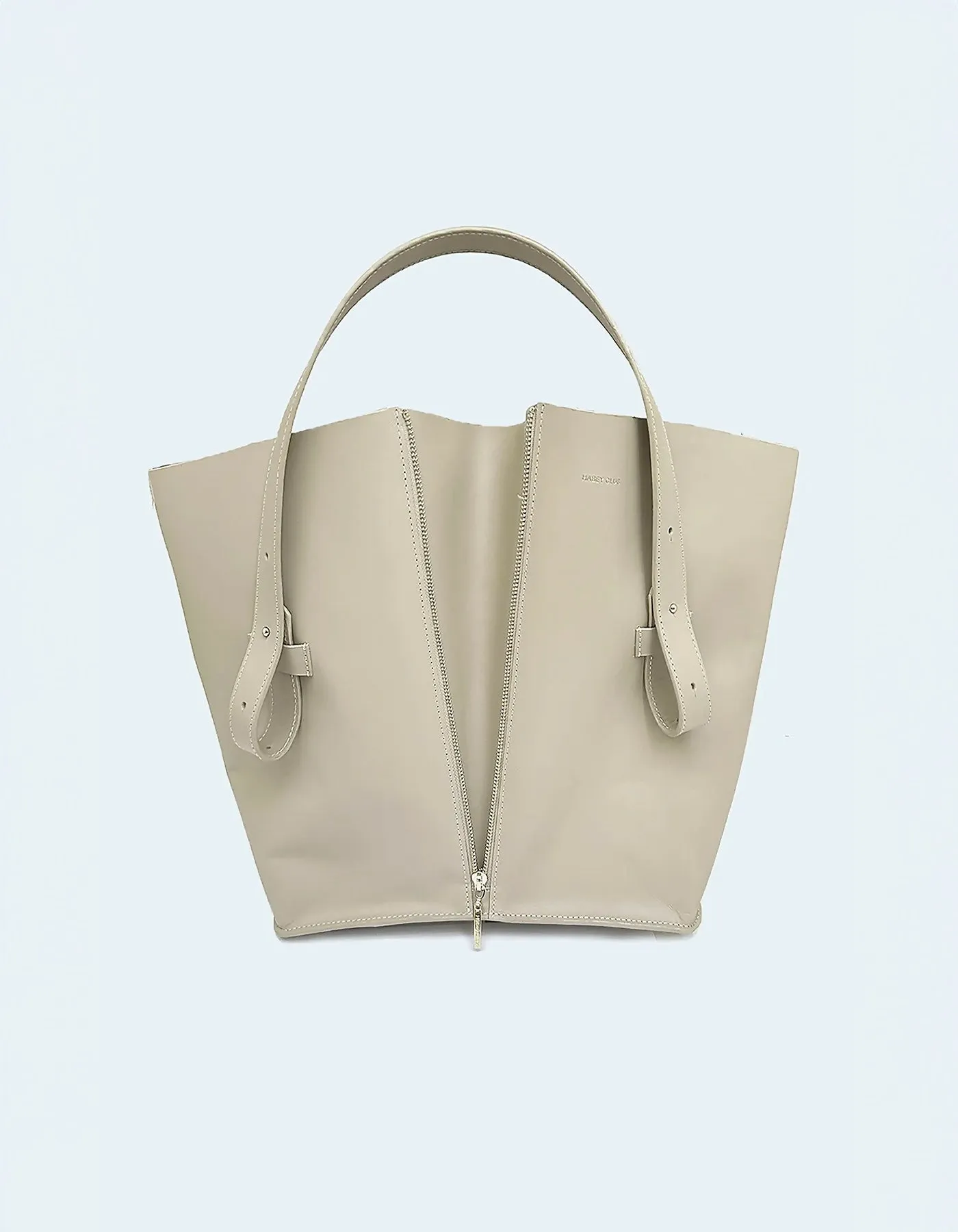 Beige Leather Half Shopper Bag