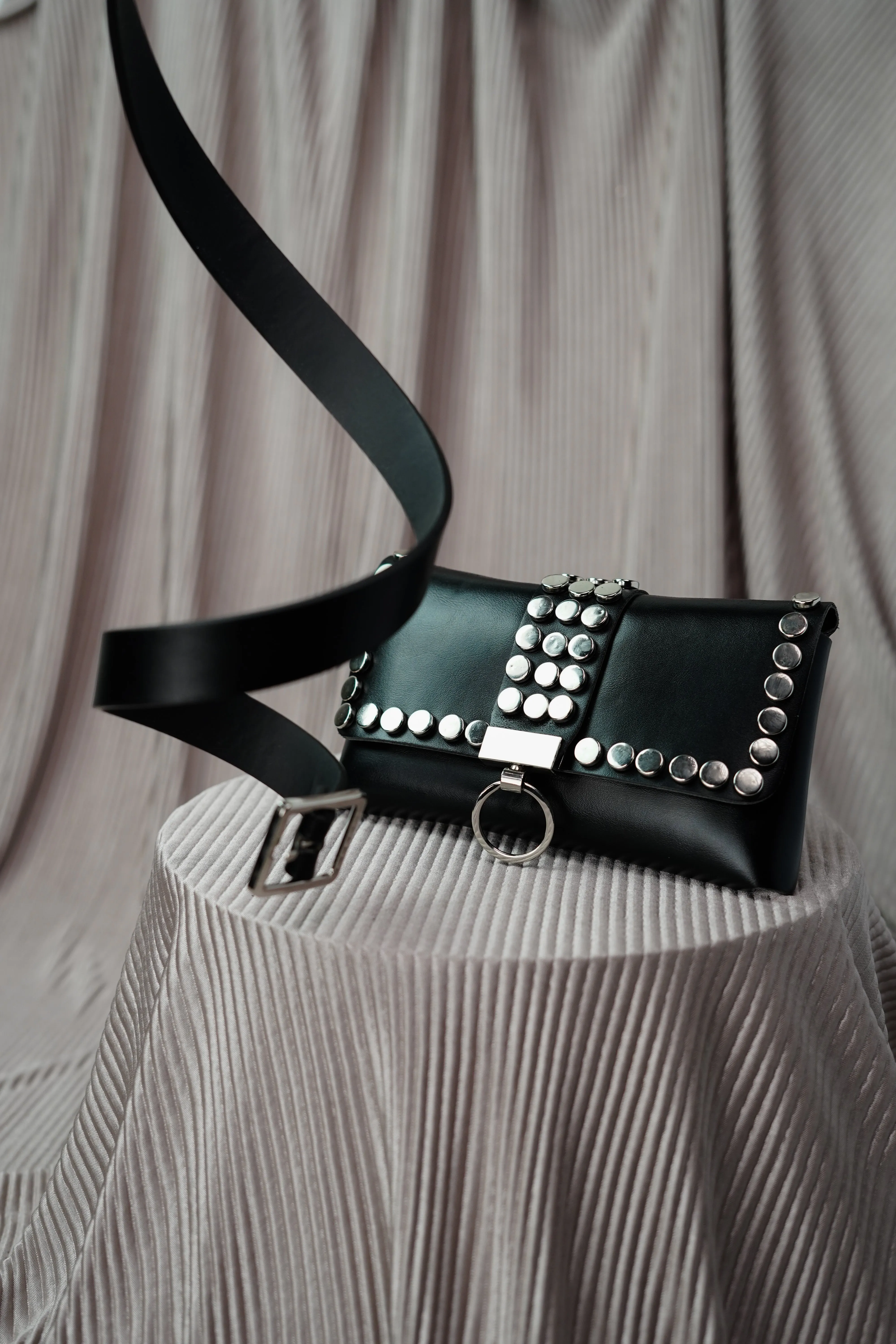 Black Studded Waist Belt Bag