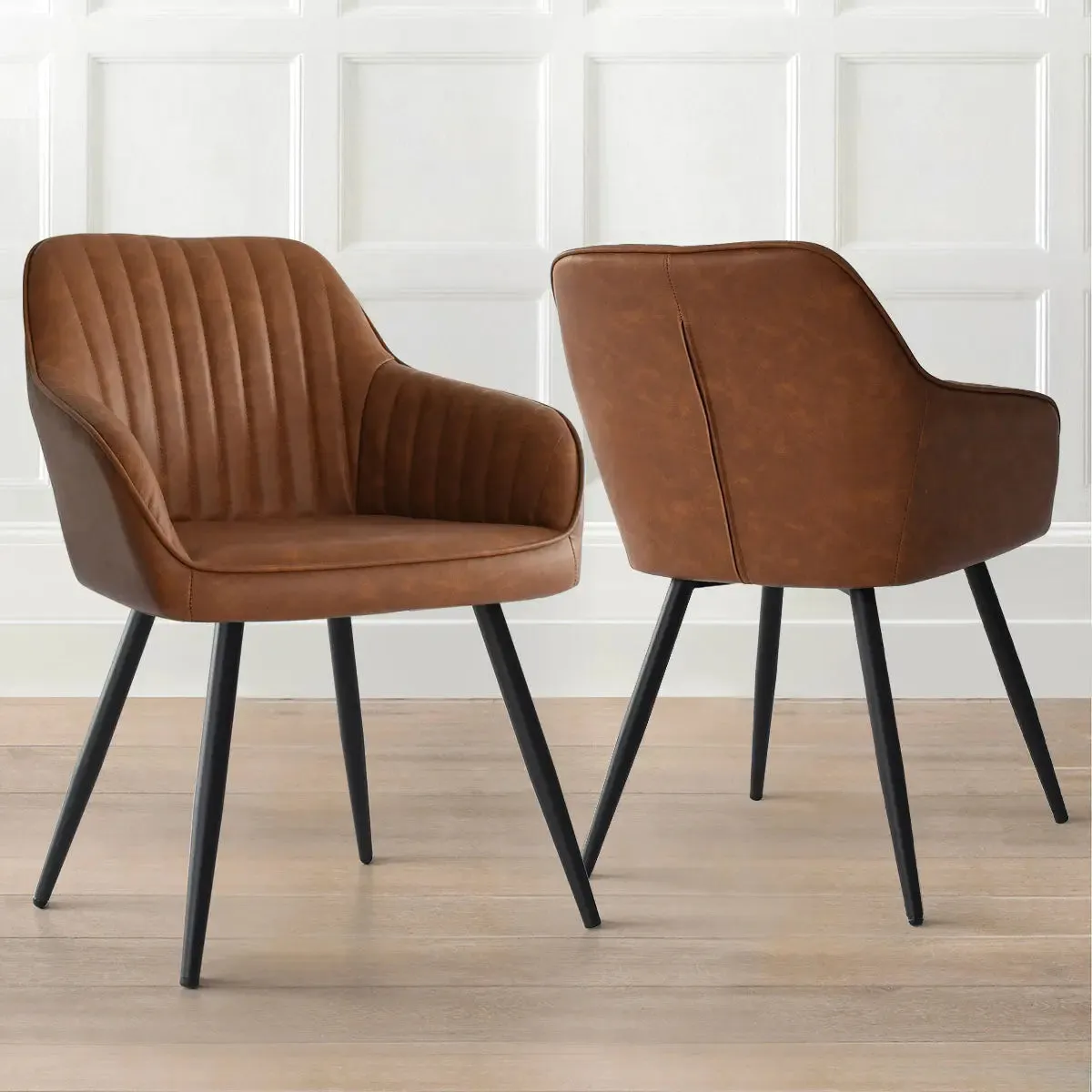 Boston Faux Leather Upholstered Dining Chair with Arms (Set of 2)