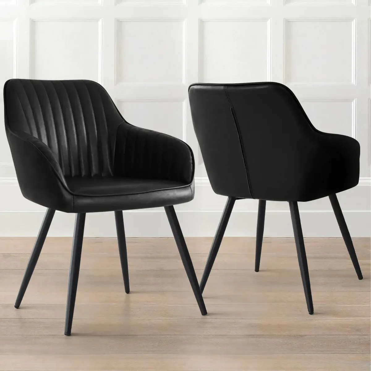 Boston Faux Leather Upholstered Dining Chair with Arms (Set of 2)