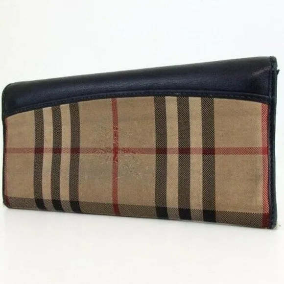 Burberry Nova Check Plaid & Blue Leather XL Wallet