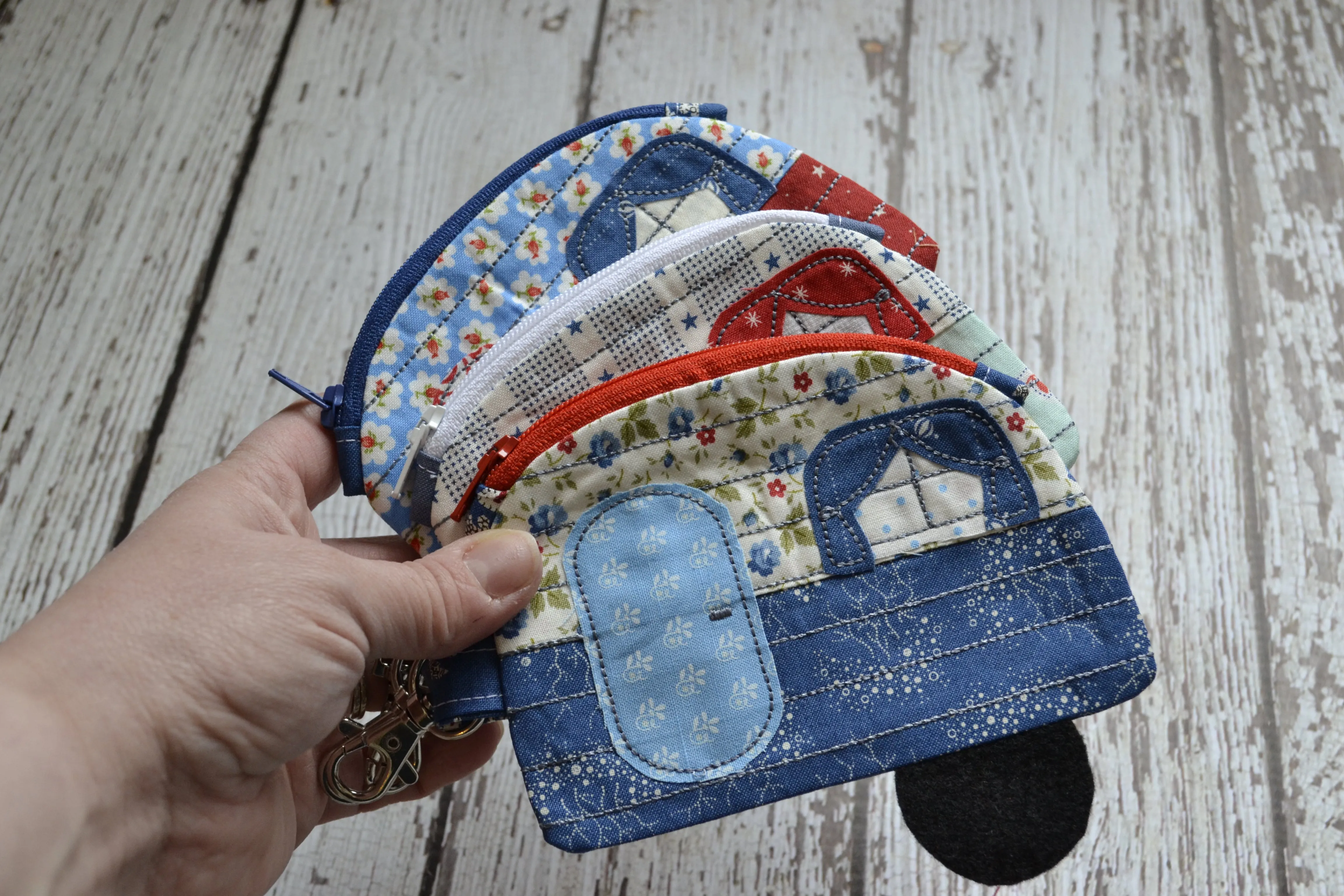 Camper Shaped Coin Purse -Re-Purposed Fabric - Group C - (3)