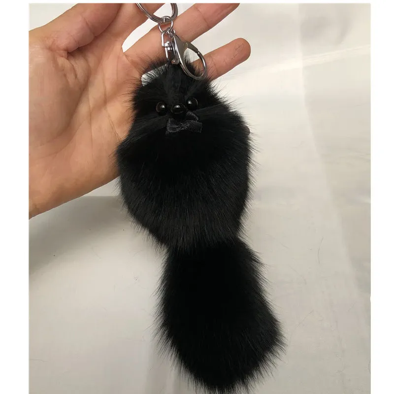 Cute Fox Fur Ball Bag Charm Keychain Accessory