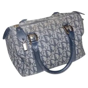 Dior Style Top Handle Blue Trotter Print Embroidered Canvas And Leather Satchel