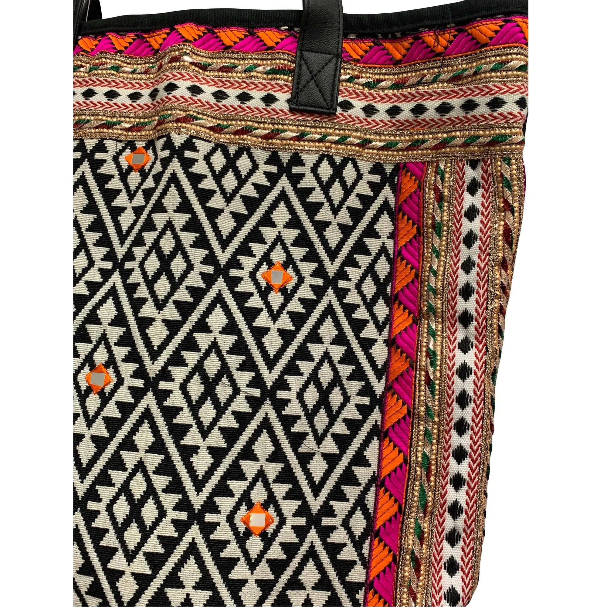 Ethnic Handwoven Boho Hippie Cotton Southwestern Style Tribal Embelished Black with Multicolor Tote Bag Style Bag #6