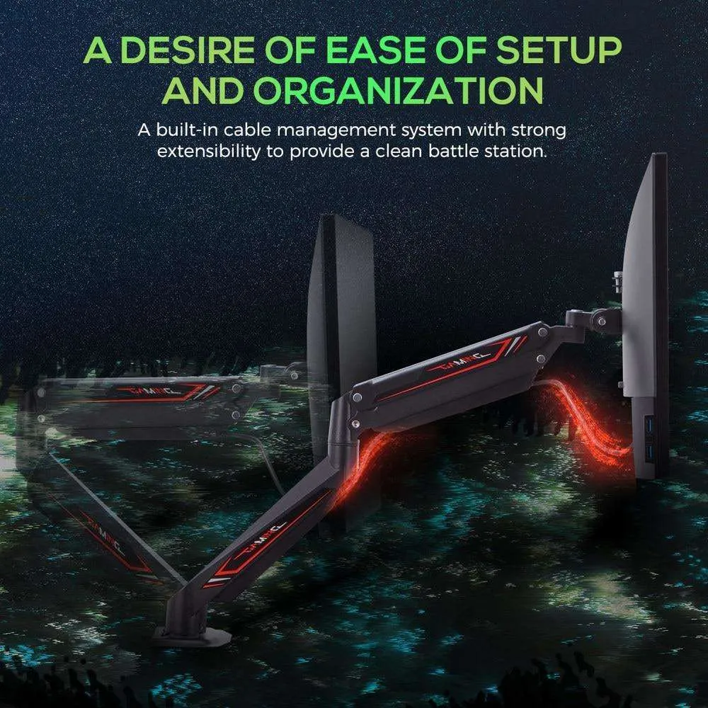 Eureka Gaming Dual Monitor Stand, Height Adjustable Full Motion (360) Arm Mount, Gaming Design, ERK-MA-D04B