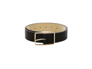 Faux Leather Rectangle Cutout Buckle-Black