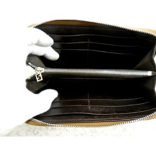 Fendi Camel Colored Corduroy And Brown Leather With Chrome Hardware Xl Around Continental Wallet