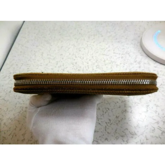 Fendi Camel Colored Corduroy And Brown Leather With Chrome Hardware Xl Around Continental Wallet