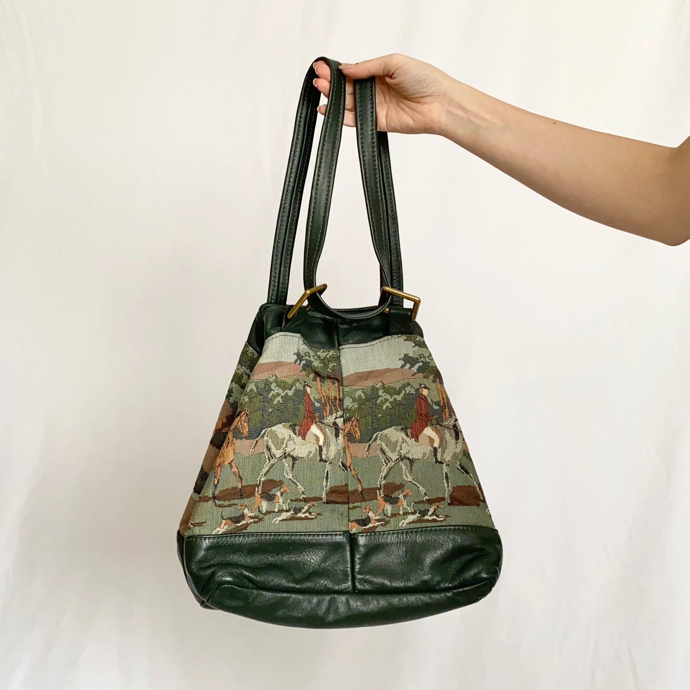 Forest Green Equestrian Tapestry Bag