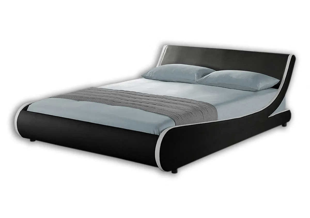Galactic Leather Double Bed Frame, Black & White