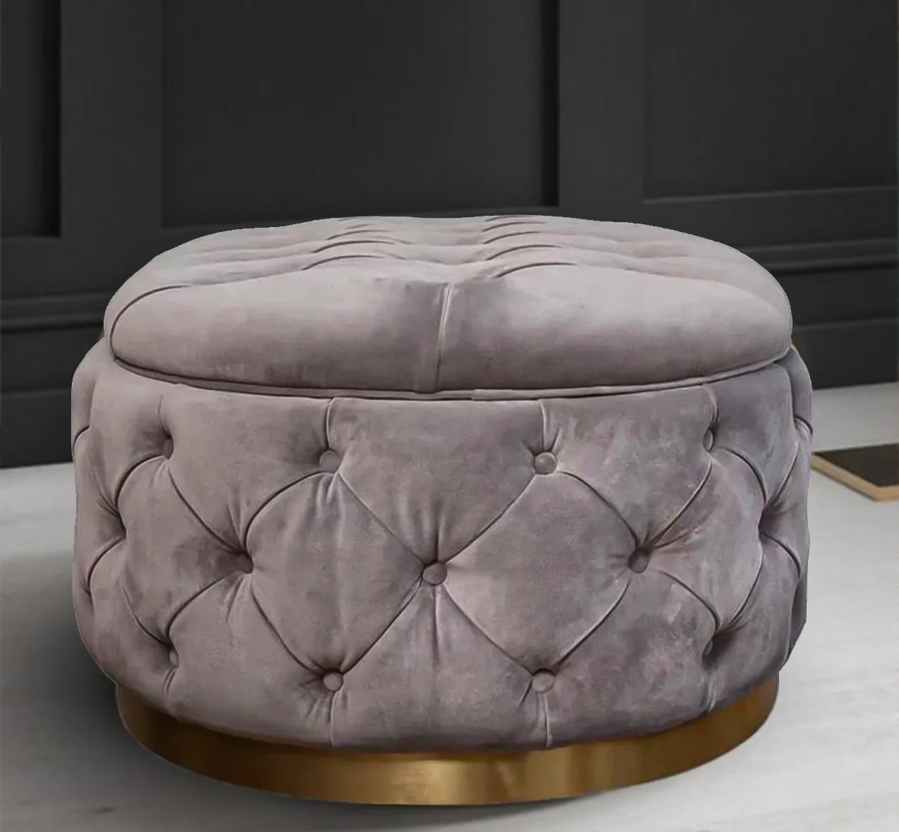 Handmade Opulent Oval Shaped fully Upholstered Storage Ottoman Box