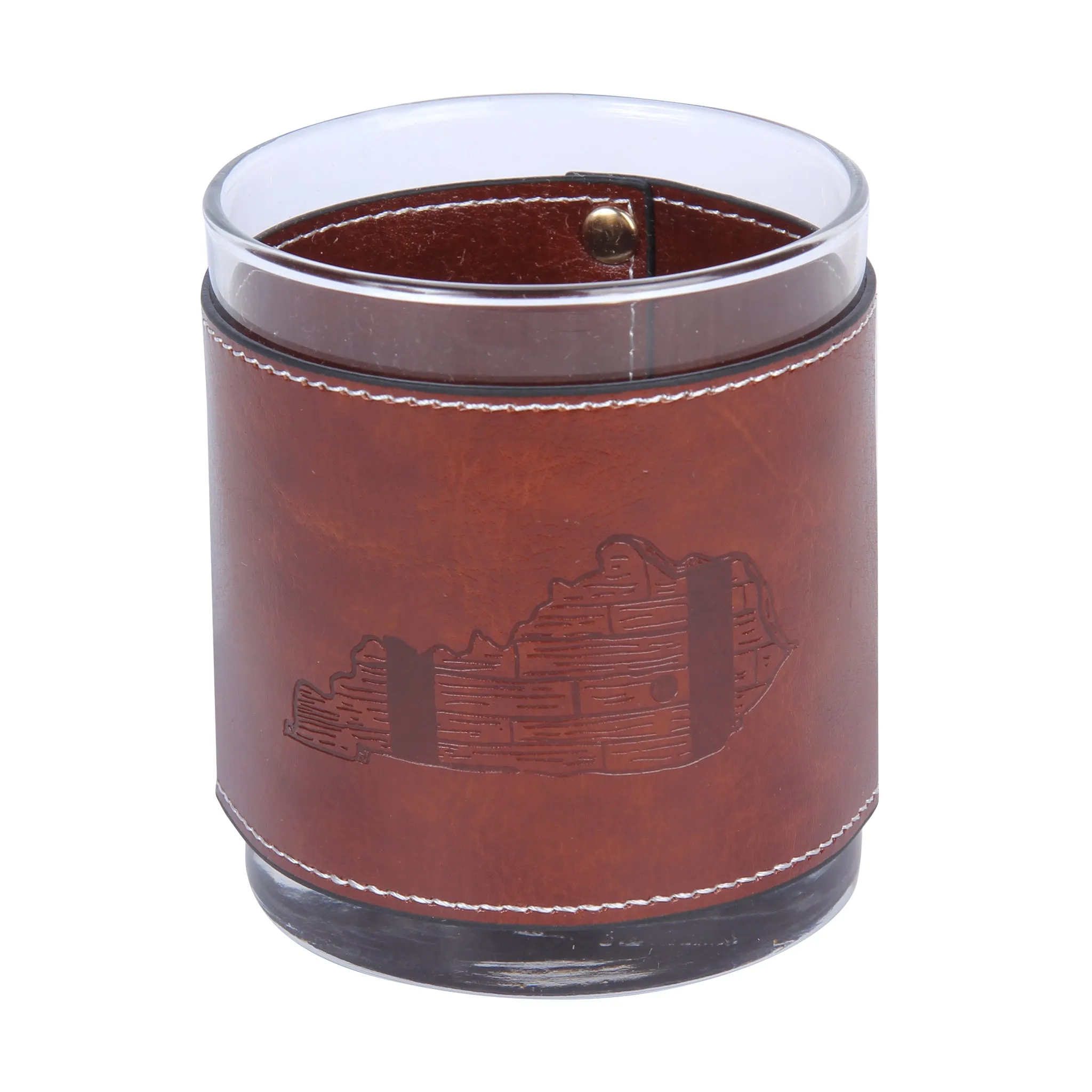 Kentucky Shape Bourbon Barrel Faux Leather Rocks Glass