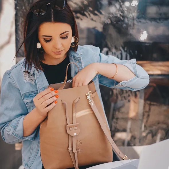 Leather Batseba Bucket Bag - Tan