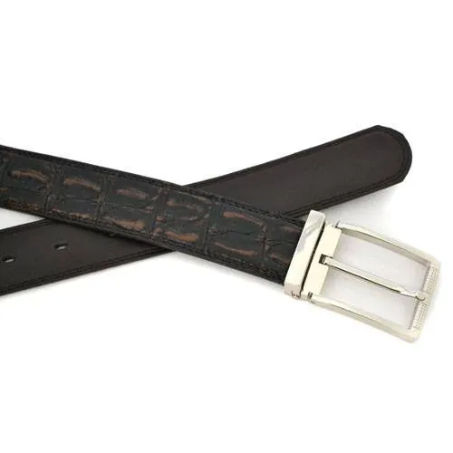 LEEDS - Mens Brown Faux Crocodile Leather Belt