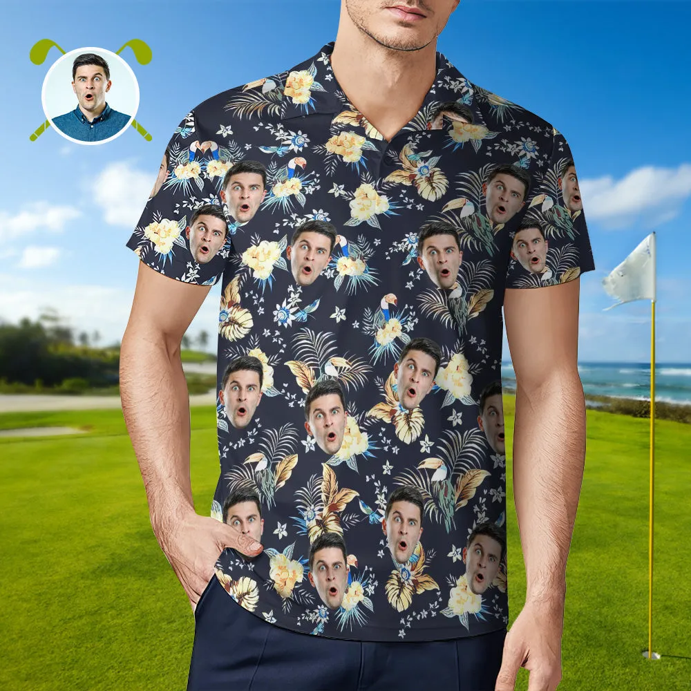 Men's Custom Face Shirt Personalised Golf Shirts For Him Tropical Print