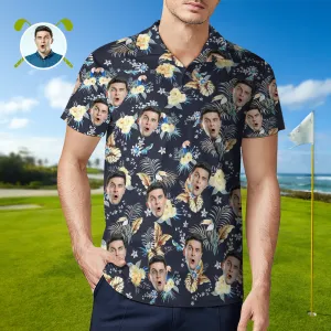 Men's Custom Face Shirt Personalised Golf Shirts For Him Tropical Print