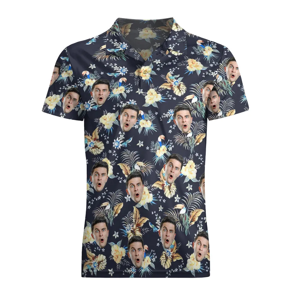 Men's Custom Face Shirt Personalised Golf Shirts For Him Tropical Print