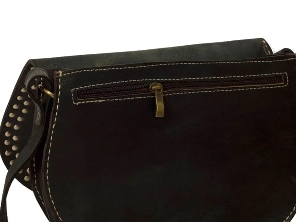 Morocco Gypsy Leather Bag - Hamsa Médaillon - Black