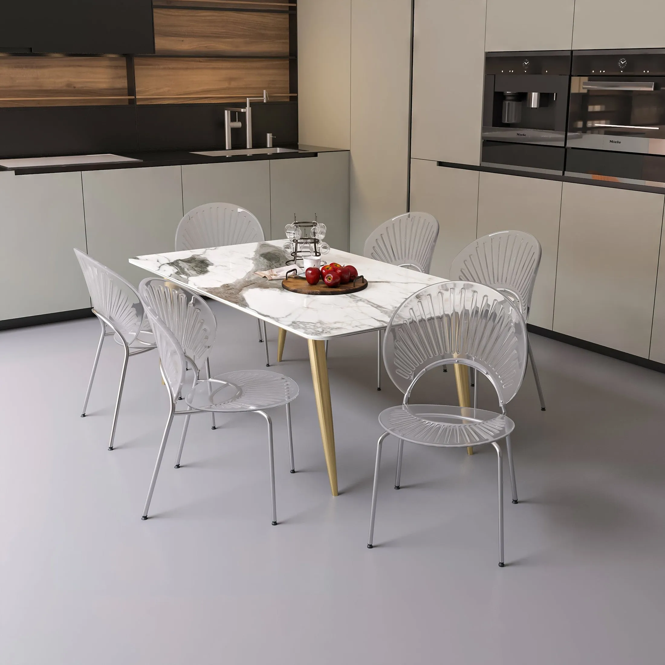 Opulent Modern Plastic Dining Chair in Chrome Metal Legs Set of 2