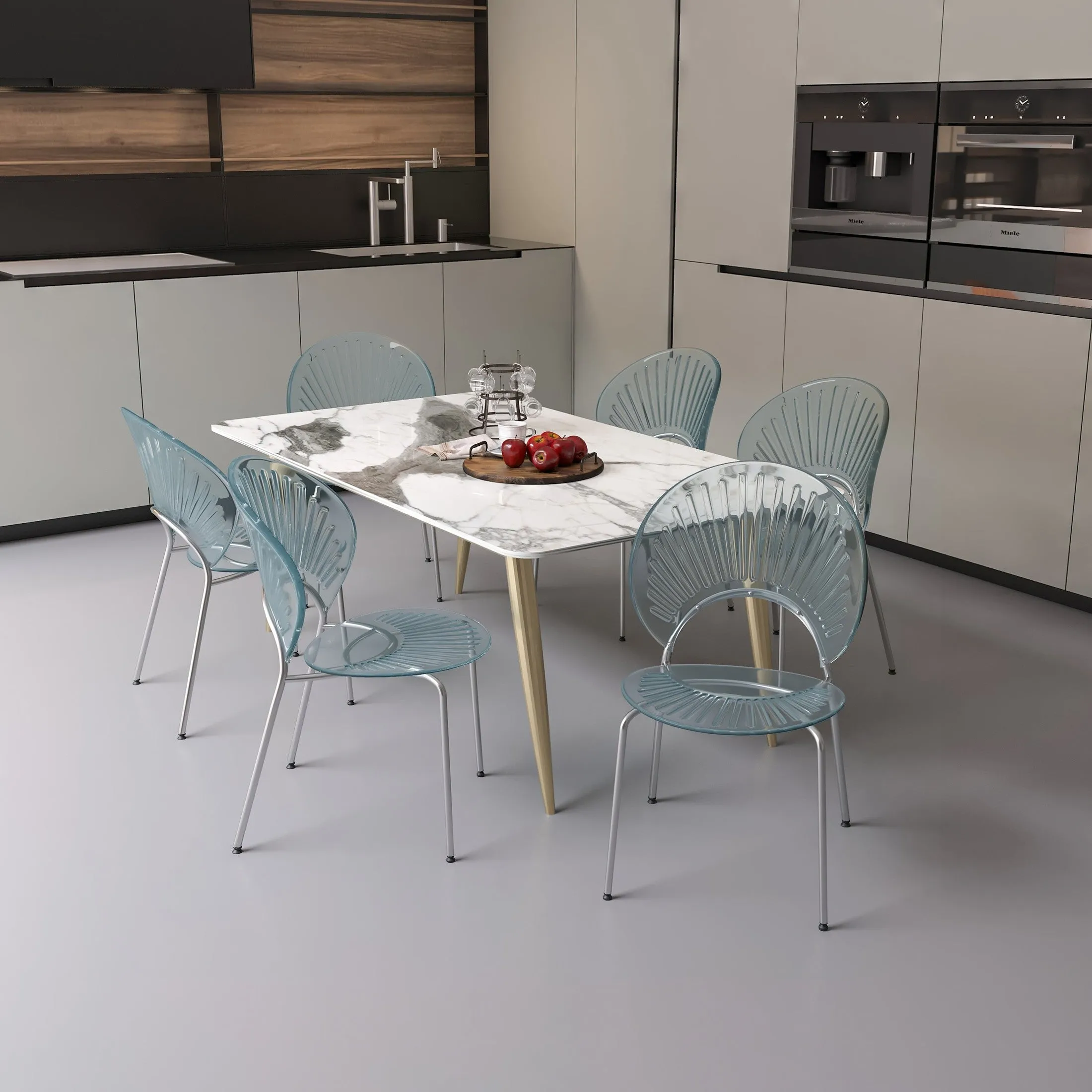 Opulent Modern Plastic Dining Chair in Chrome Metal Legs Set of 2