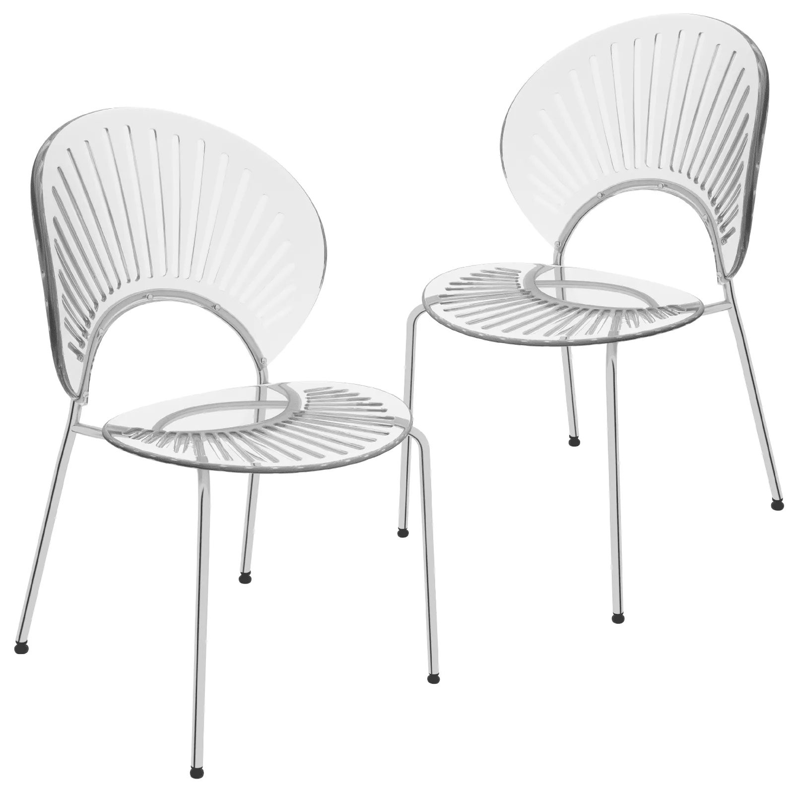 Opulent Modern Plastic Dining Chair in Chrome Metal Legs Set of 2