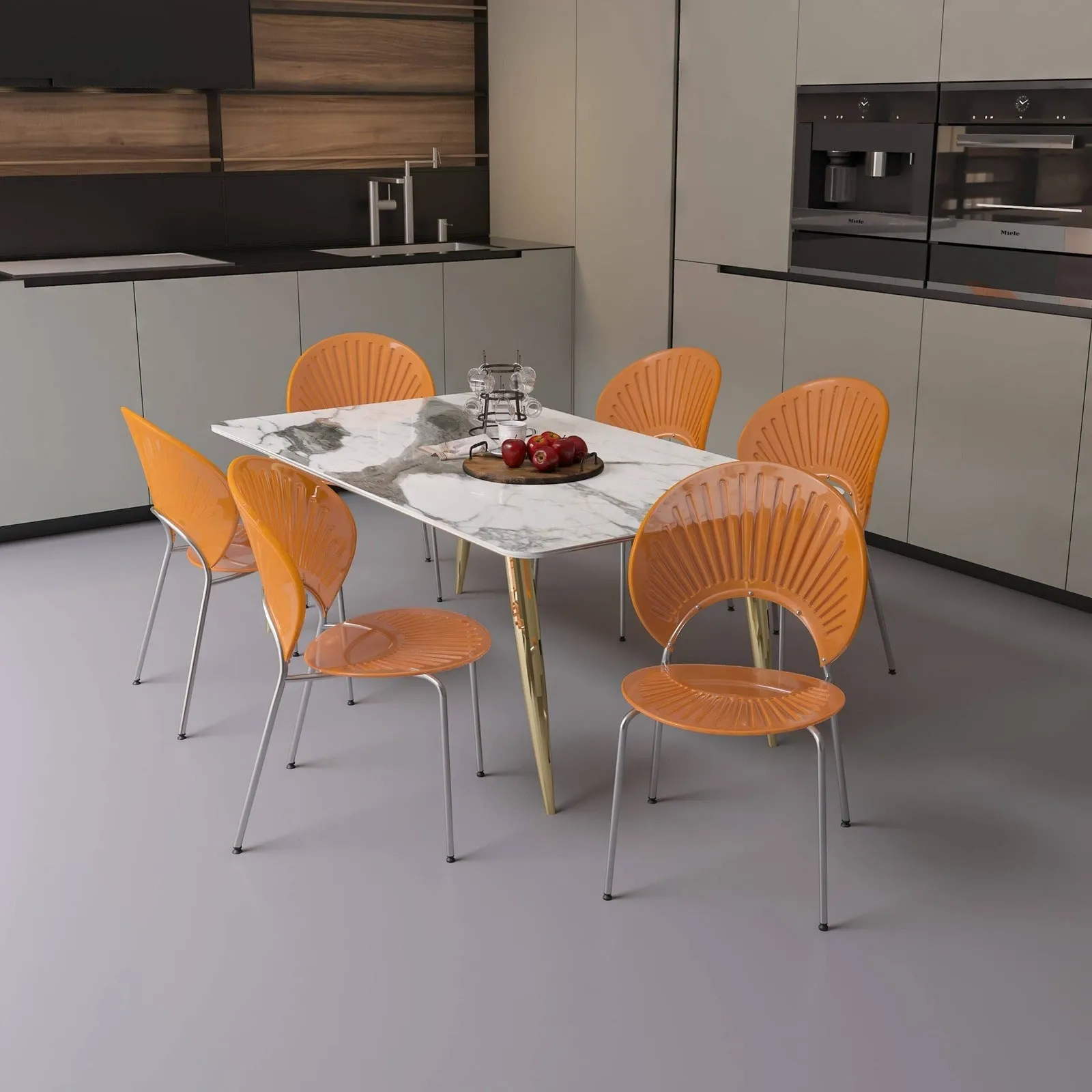 Opulent Modern Plastic Dining Chair in Chrome Metal Legs Set of 2