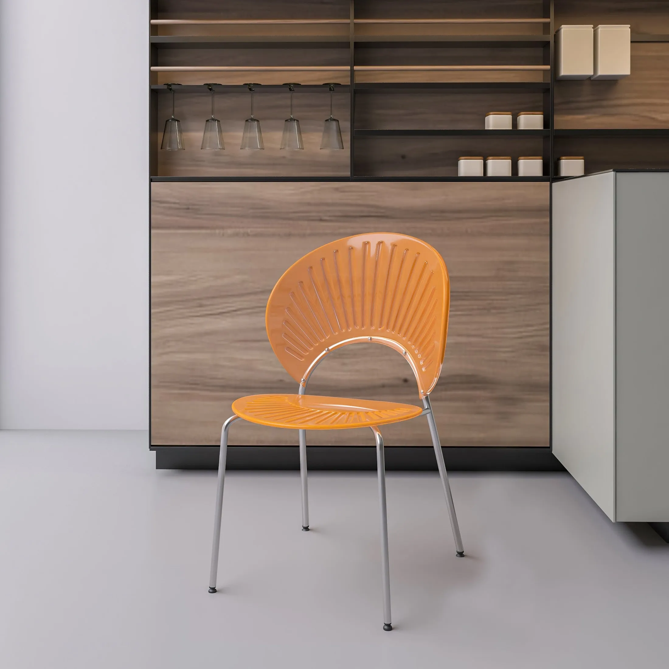 Opulent Modern Plastic Dining Chair in Chrome Metal Legs Set of 2